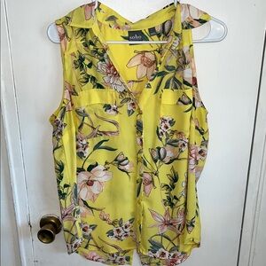 Soho Yellow Floral Sleeveless Blouse Large